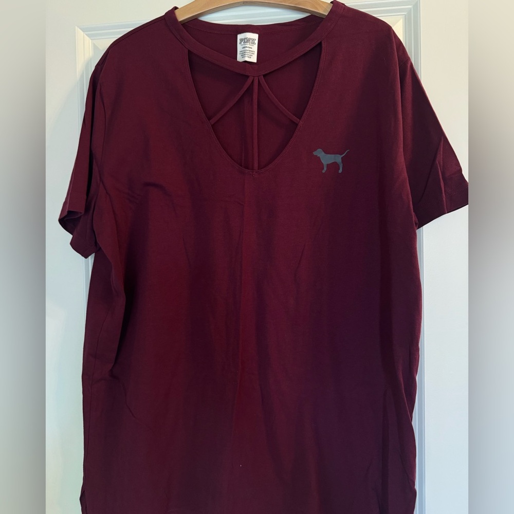 PINK Victoria's Secret Burgundy V-Neck Tee